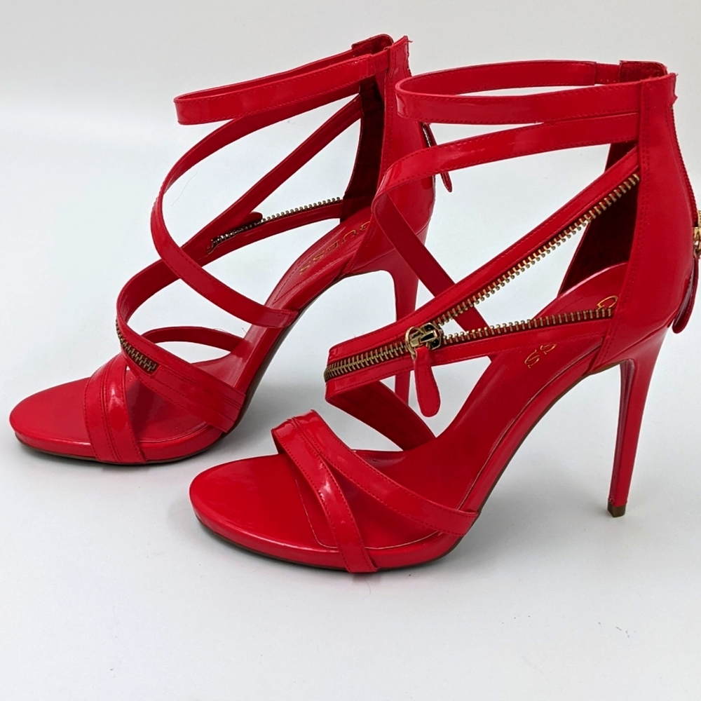 Guess Red Patent Leather Strappy Zipper Sandals